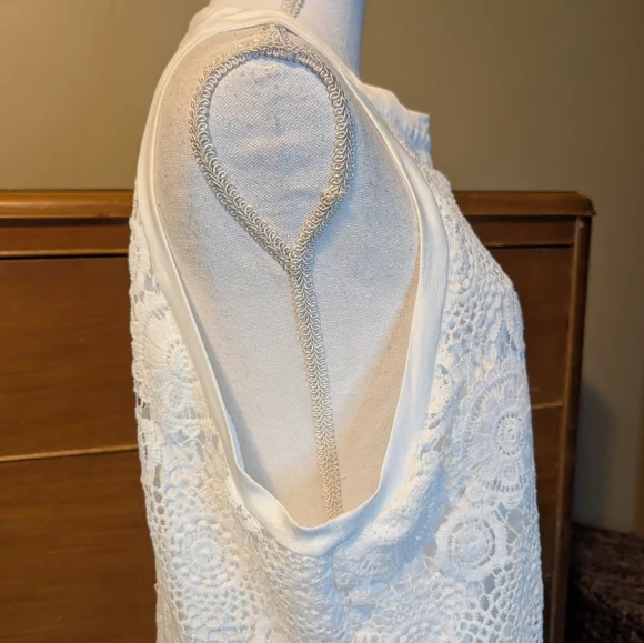 White Boho Lace Loose Fit Tank Top Halter Top Neck XXL - Picture 10 of 15